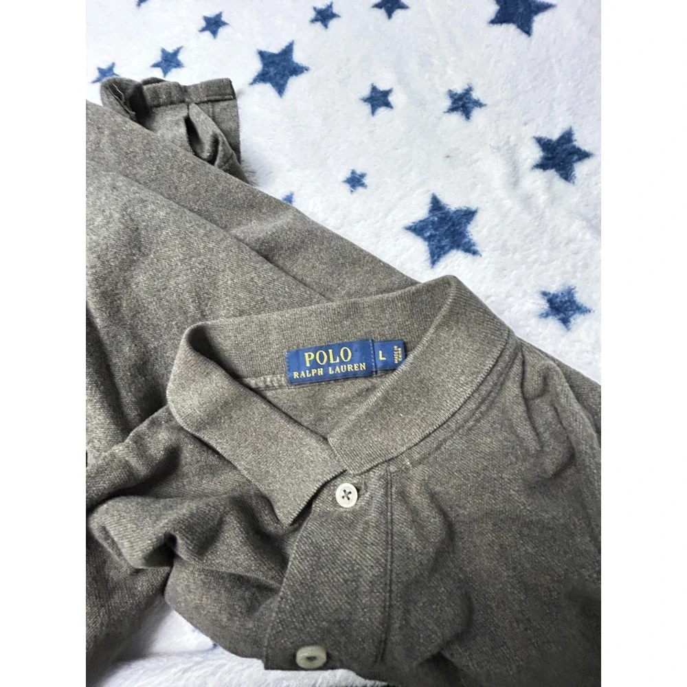 Polo Ralph Lauren Mens Large Gray Polo Shirt Orange Pony Short Sleeve Classic